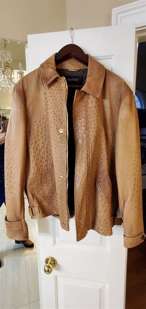 Men Gucci Ostrich Skin Jacket Extremely Rare Handmade Italy 